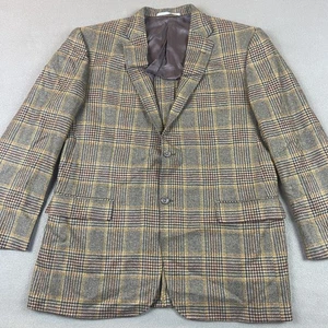 Hickey Freeman Blazer Mens 44 Regular Brown Window Pane Plaid Cashmere Sporty - Picture 1 of 14