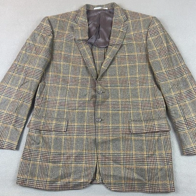 Hickey Freeman Blazer Mens 44 Regular Brown Window Pane Plaid Cashmere Sporty - Image 1 of 4
