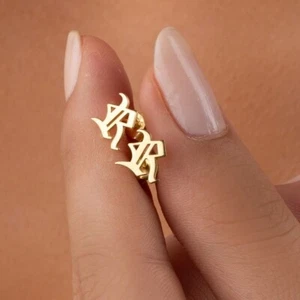 Amazing Old English Letter Personalized Initial Stud Earrings In 10K Yellow Gold - Picture 1 of 4