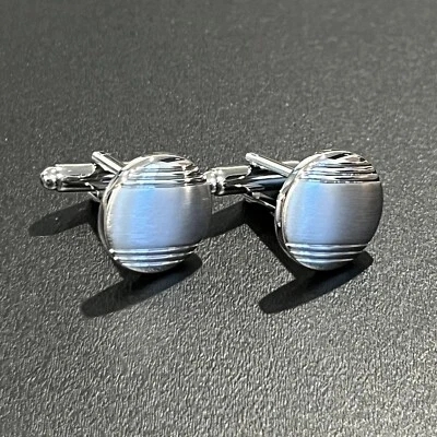 Brush Shiny Silver Round Cufflinks For Men Birthday Wedding Gift Cufflink In Box - Image 1 of 4