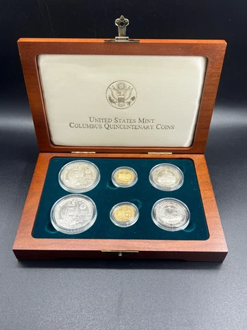 1992 Columbus Quincentenary 6-Coin Proof Gold & Silver Set - Box & CoA Cover