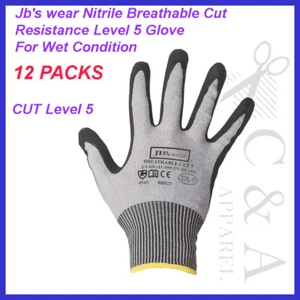 Jb's wear Nitrile Breathable Cut Resistance Level 5 Glove 12 Pack Grip in Wet Co - Picture 1 of 3