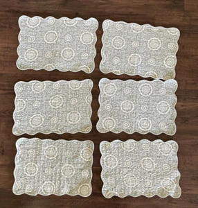 Set of 6 Quilted Washed Seafoam Green Reversible Floral Striped Placemats - Picture 1 of 8