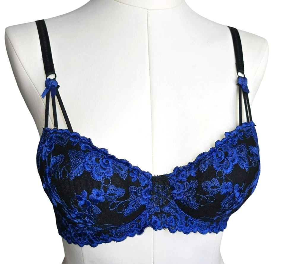 Fredericks Of Hollywood Black & Royal Blue Lace Underwire Push-Up Bra JJ3877 - Image 1 of 4