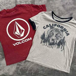 Volcom Kids Sz Youth Small T-Shirt Lot Maroon Logo Short Sleeve, California Bear - Picture 1 of 11