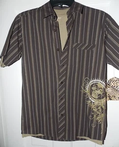 NWT NEW  XG Skull Stripe Button up Shirt & T shirt Double set Y2K Skate Boys M - Picture 1 of 10