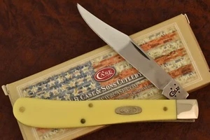 CASE XX USA SMOOTH YELLOW DELRIN SLIMLINE TRAPPER KNIFE 31048 CV 2016 NICE 23040 - Picture 1 of 6