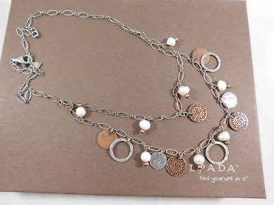 Colar SILPADA prata esterlina pérola de água doce moeda de cobre camada dupla N1567 - Imagem 1 de 4