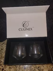 Culinex Gift Set Crystal Wine Stemless Glasses (2) No-Lead Crystal Clear Glass - Picture 1 of 3