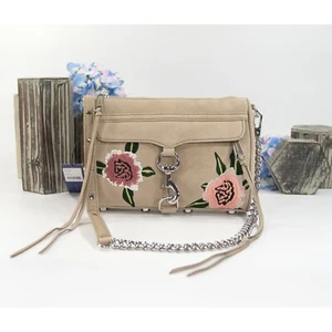 Rebecca Minkoff Mini MAC Sand Nubuck Embroidered Floral Crossbody Clutch Bag - Picture 1 of 5