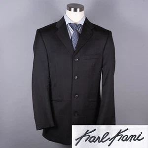 Karl Kani Blazer Mens 38L Sports Coat Worsted Wool Black Windowpane 4 Button - Picture 1 of 8
