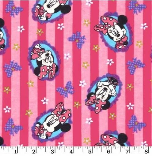 2/3 Yard Disney Minnie Mouse Pink Stripe Flannel Fabric - Image 1 of 1