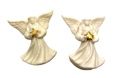Juego de 2 broches prendedores vintage de porcelana Lenox ángeles con corazón dorado Foto 1 de 4