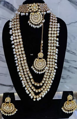 Gold Plated Indian Bollywood Style Kundan Choker Haram Necklace Bridal Jewelry - Image 1 of 4