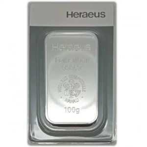 HERAEUS LINGOTTO 100 GRAMMI ARGENTO 999.9 NUOVO IN BLISTER - Foto 1 di 1