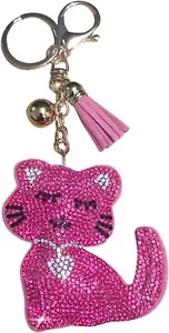 Popfizzy Rhinestone Pink Cat Keychain Accessories for Women and Girls - Picture 1 of 9