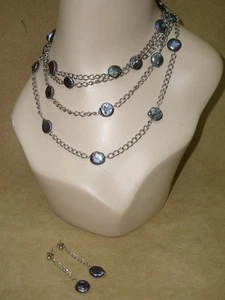 BEAUTIFUL VINTAGE 64" IRIDESCENT BLACK FRESHWATER PEARL NECKLACE & EARRINGS! - Picture 1 of 10