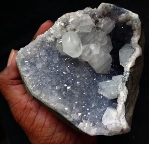 STUNNING  APOPHYLITE CRYSTALS IN AMETHYST MATRIX SEMI GEODE MINERALS SPECIMENS - Picture 1 of 4