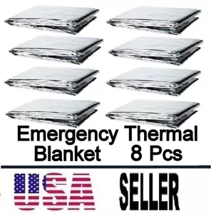 8 Pcs Emergency Thermal Blanket Mylar Trauma Military Survival Safety Silver - Picture 1 of 8
