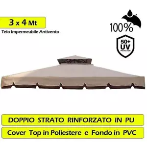 Telo Copertura Gazebo 3x4 Ricambio 350 gr/mq Camino Antivento Antipiog. 3 x 4 mt - Foto 1 di 4