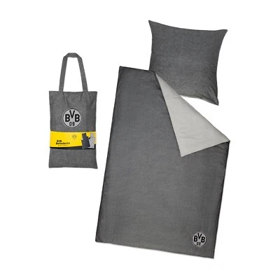 Borussia Dortmund BVB Bettwäsche grau meliert 135 cm x 200 cm (GOTS) - Bild 1 von 4