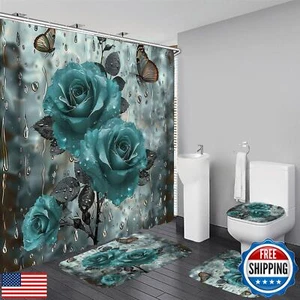 Yizheer 4 Pcs Bathroom Shower Curtain Set,Bathroom Sets with Rugs(Bath Mat,U - Picture 1 of 5