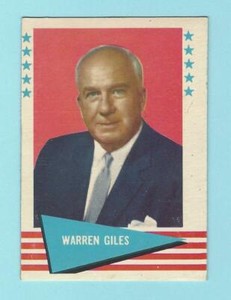 1961 Fleer Baseball Greats Warren Giles Card # 33 EX