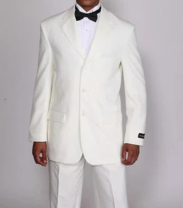  Men's 2 Piece  White & Black Tuxedo  Suit 3 Botton Style T-802 - Picture 1 of 5