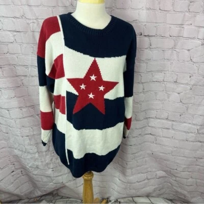 lauren hansen cuello redondo suéter oversize mujer rayas medianas y estrellas Foto 1 de 4