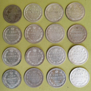 Konvolut Münzen Russland Silber 20 Kopeken 1901 - 1916