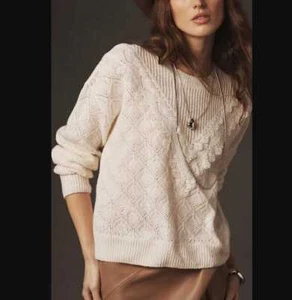 Women's XL By Anthropologie Pointelle sweater in ivory - Picture 1 of 12