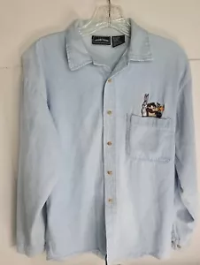 Camicia vintage Looney Tunes L denim jeans bottoni insetti coniglietto tweety bird logo - Foto 1 di 4