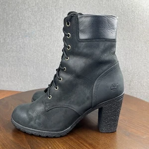 Timberland Glancy 6" Ankle Boots Women's 9.5 Black Leather Combat Gum Heel 8432A - Picture 1 of 19