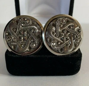 Vintage Silvertone Rhinestone Floral & Stars Cufflinks Formal Event Groom - Picture 1 of 3