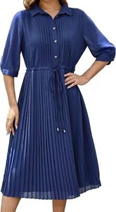 Women's Autumn Collar V Neck Long Sleeve Extra Long A-Line Dress 2024 Elegant Pl - Picture 1 of 11