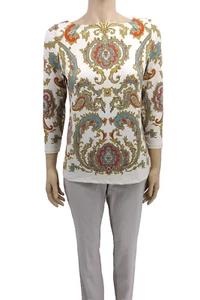 Charter Club Paisley Talla Pequeña Mangas Tres Cuartos Bufanda Estampado Barco Cuello Top - Imagen 1 de 5