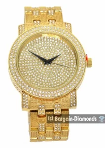 Mens 48 mm Gold tone Ice Out CZ Clubbing Watch/Case/Dial 8." Gold Bracelet-Clasp - Picture 1 of 19