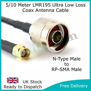 Cable de antena Wi-Fi de pérdida ultra baja tipo N macho a RP-SMA macho 5/10 metros RG58 - Imagen 1 de 2