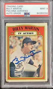 Billy Martin Signed 1972 Topps #34 Baseball Card Tigers WSC PSA/DNA Auto Mint 9 - Picture 1 of 2