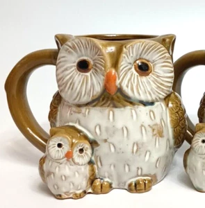 Cracker Barrel Stoneware Parent and Baby Owl Coffee Mug Tea Cup - Picture 1 of 6