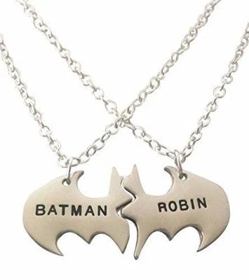 Batman and Robin BFF 2 Piece Bat Shield Metal Necklace 18" Chain BEST PRICE!! - Image 1 of 2