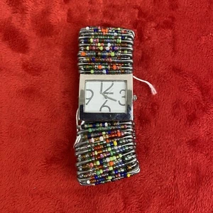 Geneva Women's 30mm Watch Stretch Safety Pin Colorful Beaded Band Needs Battery - Picture 1 of 10