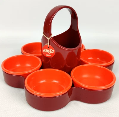 Vintage Emsa Party Time Kabarett 70er – 6 Snackschalen Braun Rot Kunststoff - Image 1 of 4
