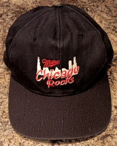 Vintage 1986 Miller High Life Chicago Rocks Hat Snapback -City - Black White Red - Picture 1 of 5