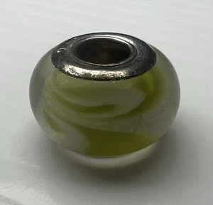 925 Sterling Silber Murano Glas Perle European Lampwork Dia grün weiß Wirbel - Bild 1 von 8