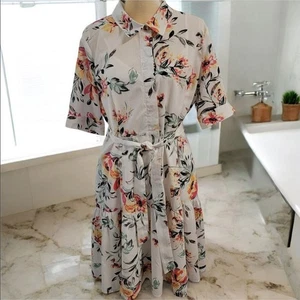 Vestido Calvin Klein con Cinturón Blanco Floral Largo Midi Adjunto Sin Cordones Abotonados Talla 14 - Imagen 1 de 12