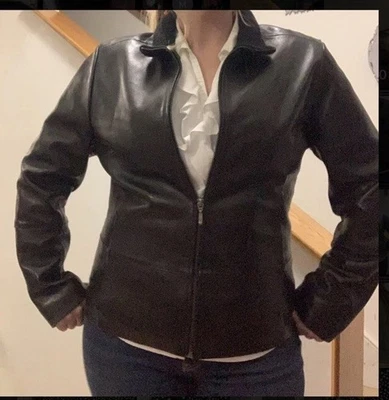 Женская кожаная куртка из овечьей кожи Apt 9 классическая черная на молнии размер L капсула мягкая - Изображение 1 из 4