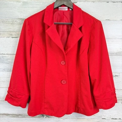 Blazer Dressbarn Rojo Para Mujer Talla L Manga 3/4 Puño Acanalado Botón Delantero Foto 1 de 4