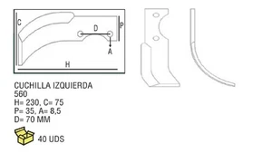 CUCHILLA IZDA. 560 H:230 C:75 P:35 A:8,5 D:70 - Imagen 1 de 1