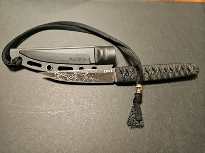 CRKT Obake Fixed Blade Knife Burnley Design Acid Etch Cord Wrap W/ Sheath - Image 1 of 4
